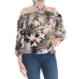𝅺cece Tropical Off The Shoulder Halter Long Sleeve